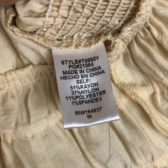 IN THE BEGINNING Blouse Beige Babydoll Flutter Sleeve Button Smock Top Medium - Picture 9 of 12